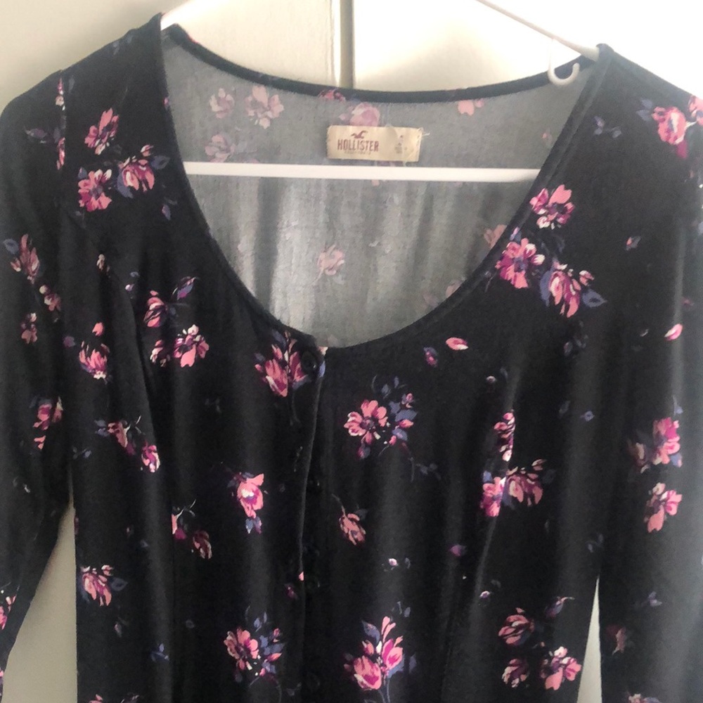 Hollister black dress with pink floral print. Hardly worn, size S